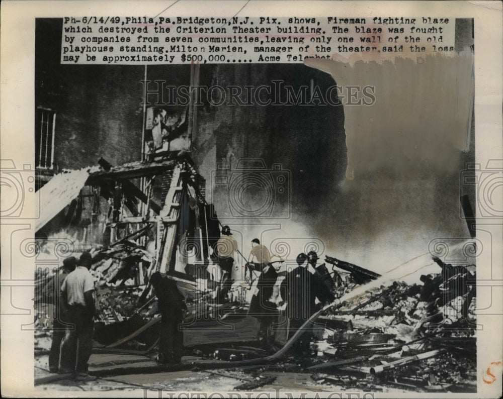 1949 Press Photo Firemen at Criterion Theater building in Phila, Pa. Bridgeton
