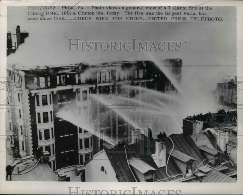 Load image into Gallery viewer, 1952 Press Photo Alarm fire 7 at Clinton Hotel, 10th &amp; Clinton Sts. in Phila
