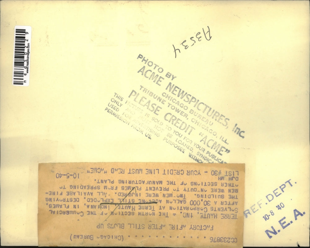 1940 Press Photo Terre Haute Ind north section of Commercial Solvents Corp in