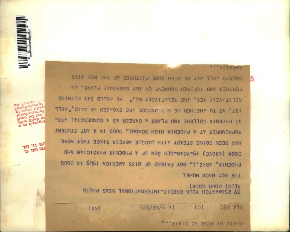 1949 Press Photo Doug Cook Boyfriend of Miss America Jacque Mercer