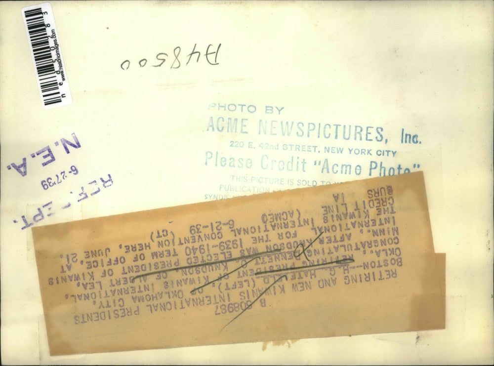 1939 Press Photo H.G. Hatfield, Bennett Knudson Kiwanis International Boston