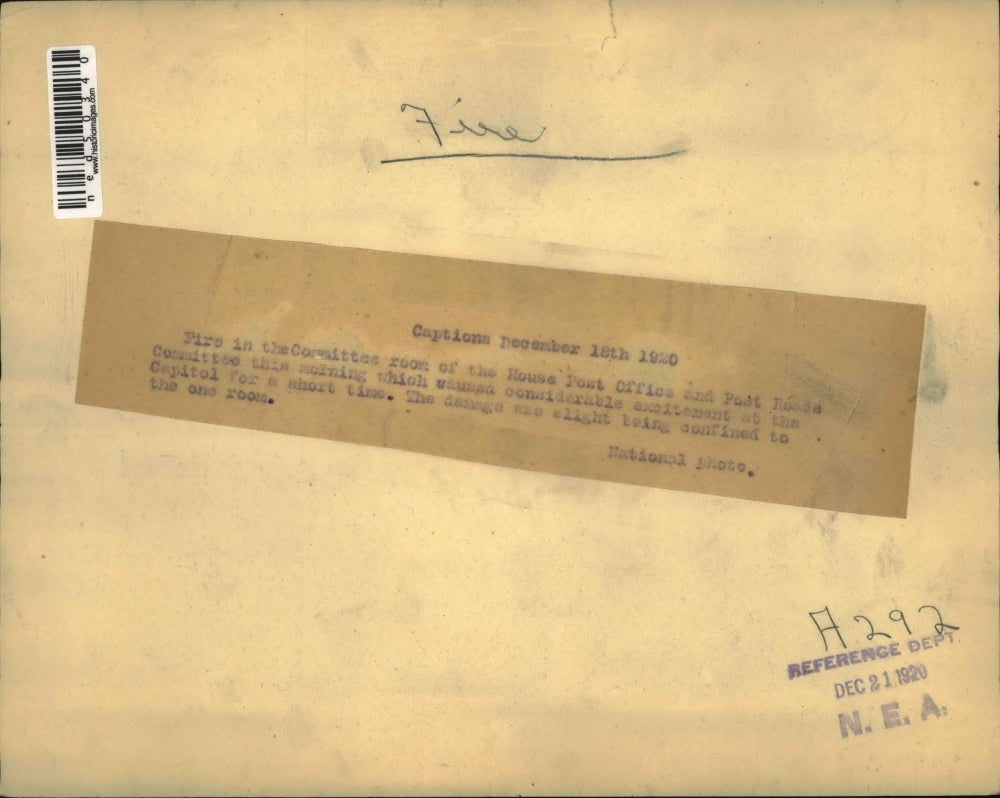 1920 Press Photo Damage from Fire in the Committee Room of the House Post Office