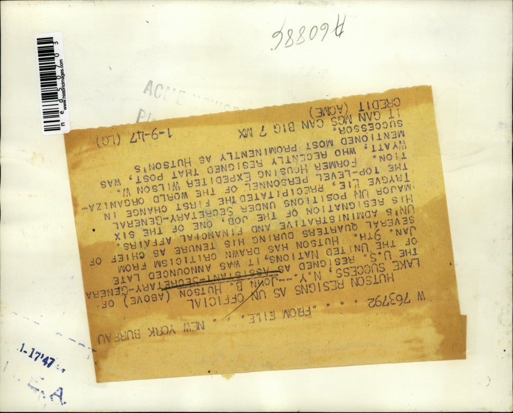 1947 Press Photo John B. Hutson of United Nations