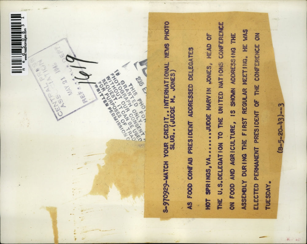 1943 Press Photo Judge Marvin Jones addressing assembly delegates