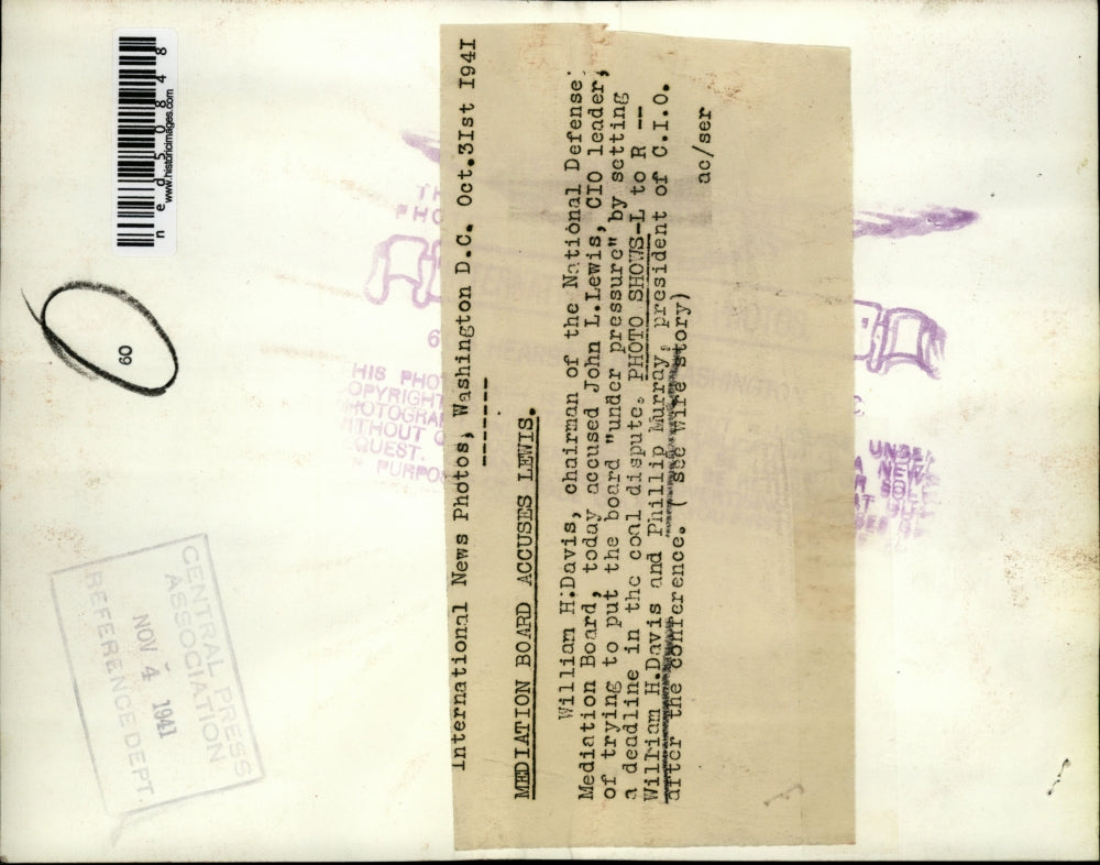 1941 Press Photo William H Davis chairman Natl Defense & Phillip Murray CIO Pres