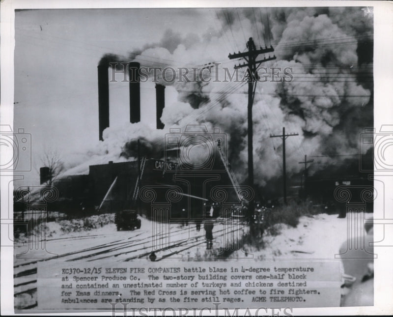 Load image into Gallery viewer, 1951 Press Photo Eleven Fire Companies battle the blaze of fire in a cold night
