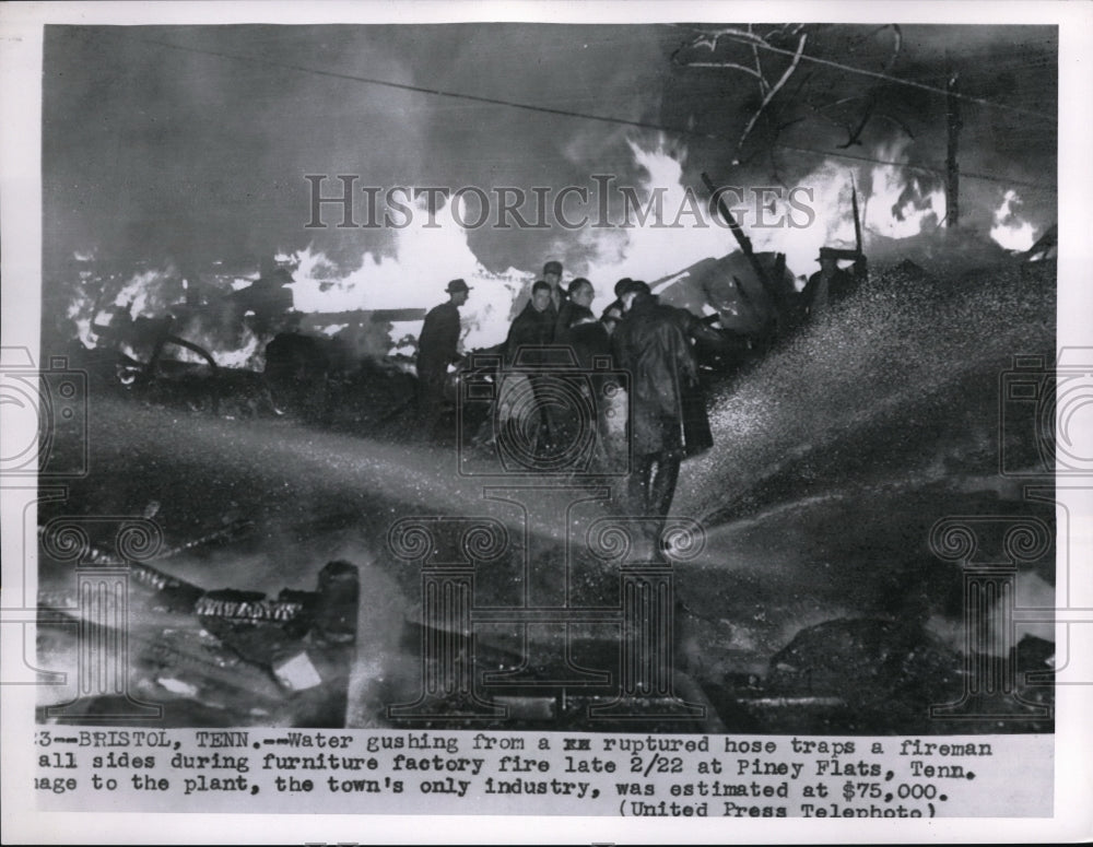 1956 Press Photo Furniture factory fire at Piney Flats