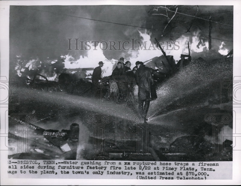 Load image into Gallery viewer, 1956 Press Photo Furniture factory fire at Piney Flats
