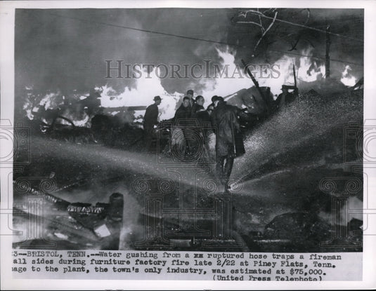 1956 Press Photo Furniture factory fire at Piney Flats