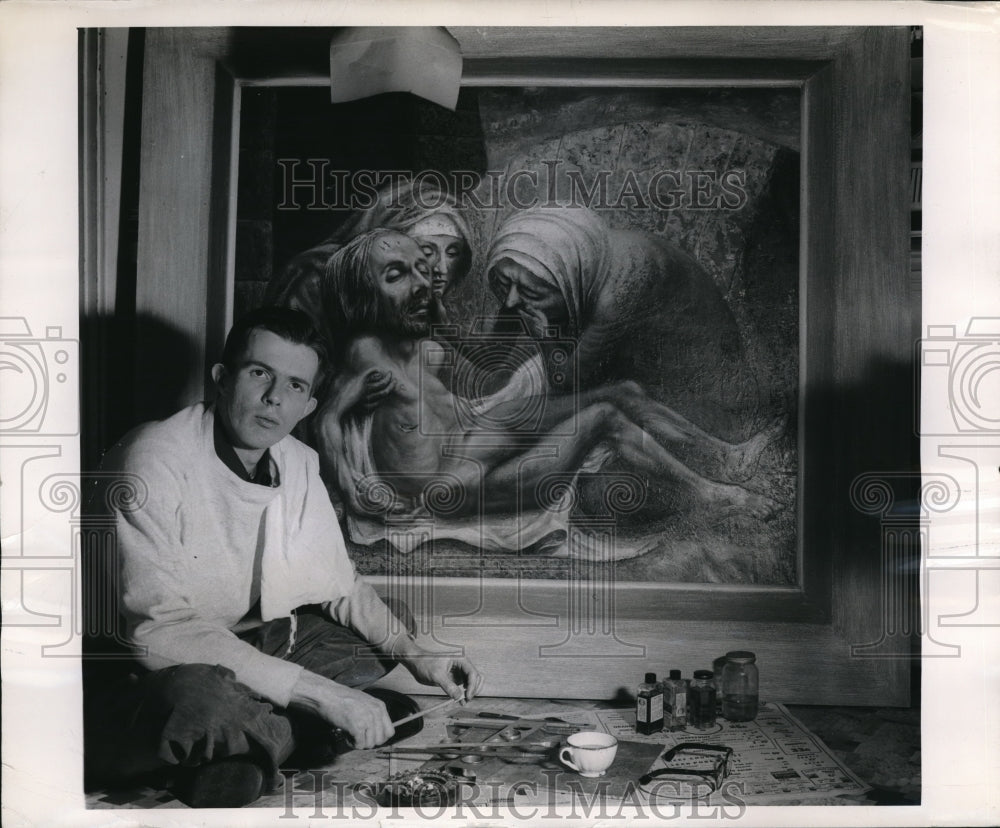 1951 Press Photo John Foote, Jr. and his "The Entombment", U of IL
