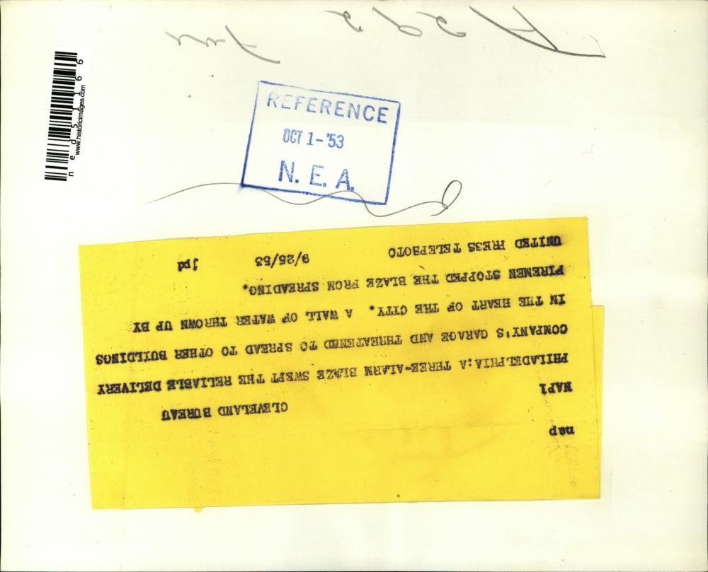 1953 Press Photo Three-Alarm Blaze Swept the Building