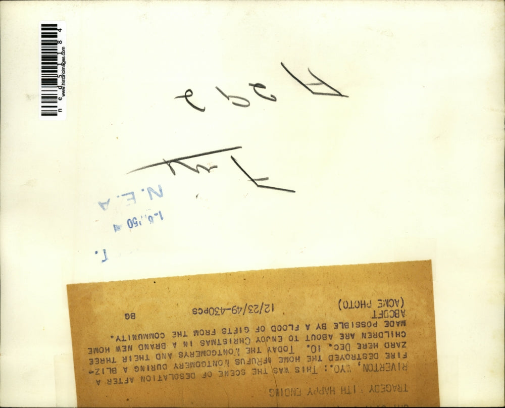 1949 Press Photo Riverton Wyo Rufus Montgomery home destroyed by fire