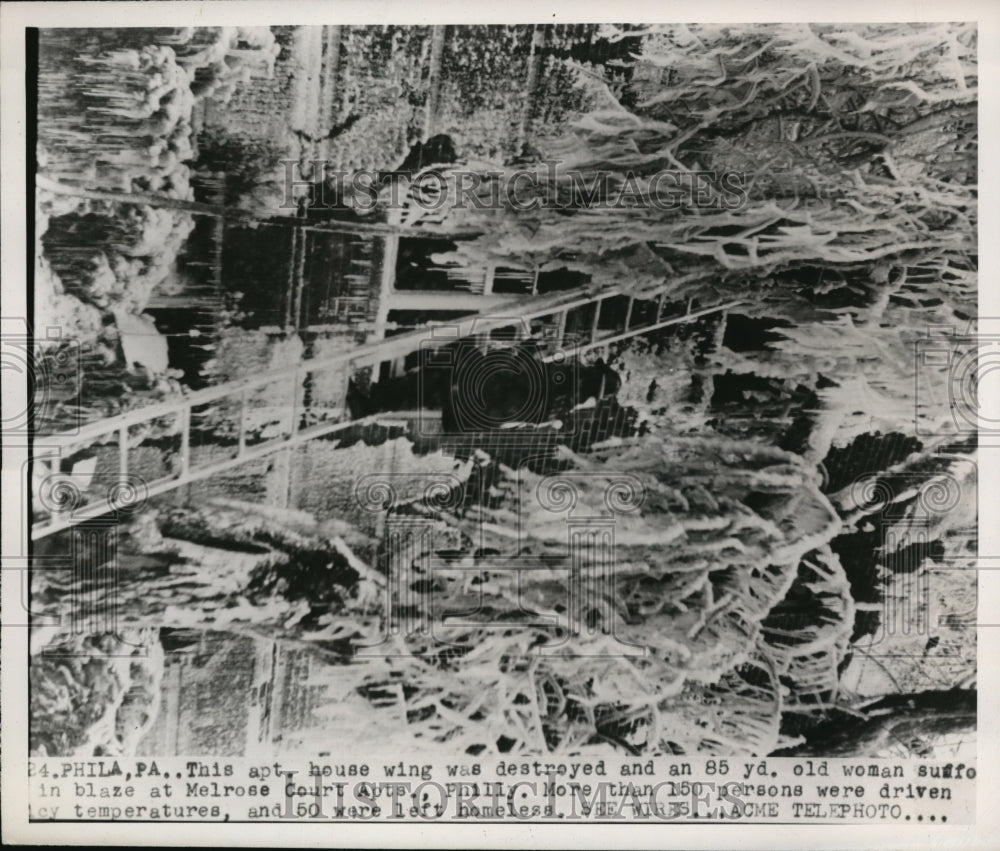 1948 Press Photo Apartment House Wing Destroyed in Blaze