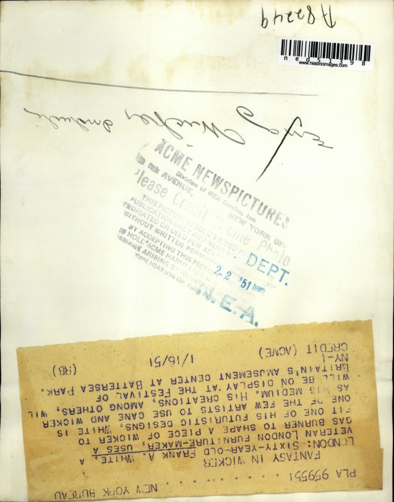 1951 Press Photo Frank A White Furniture Maker Using Gas Burner To Shape Wicker