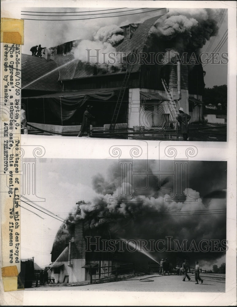 1950 Press Photo The Stages Of Fire Which Destroyed The Cypress Suburban Cafe