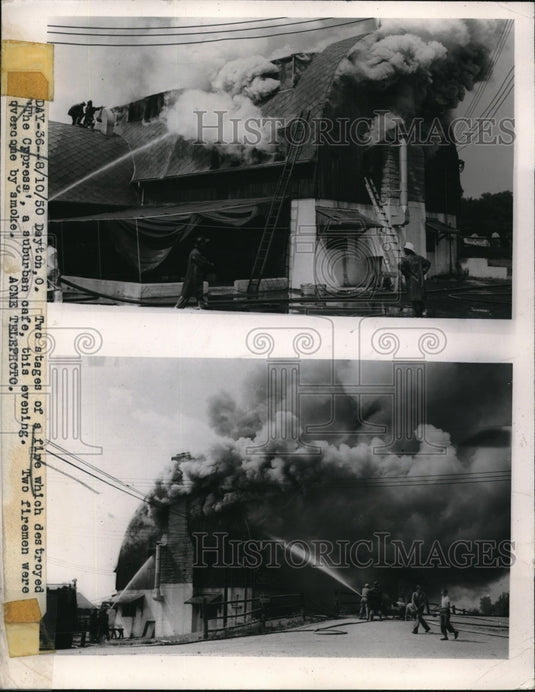 1950 Press Photo The Stages Of Fire Which Destroyed The Cypress Suburban Cafe