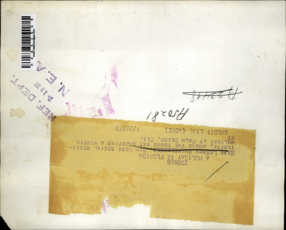 1937 Press Photo LeBrun Rhinelander At Palm Beach Florida For Winter Holiday