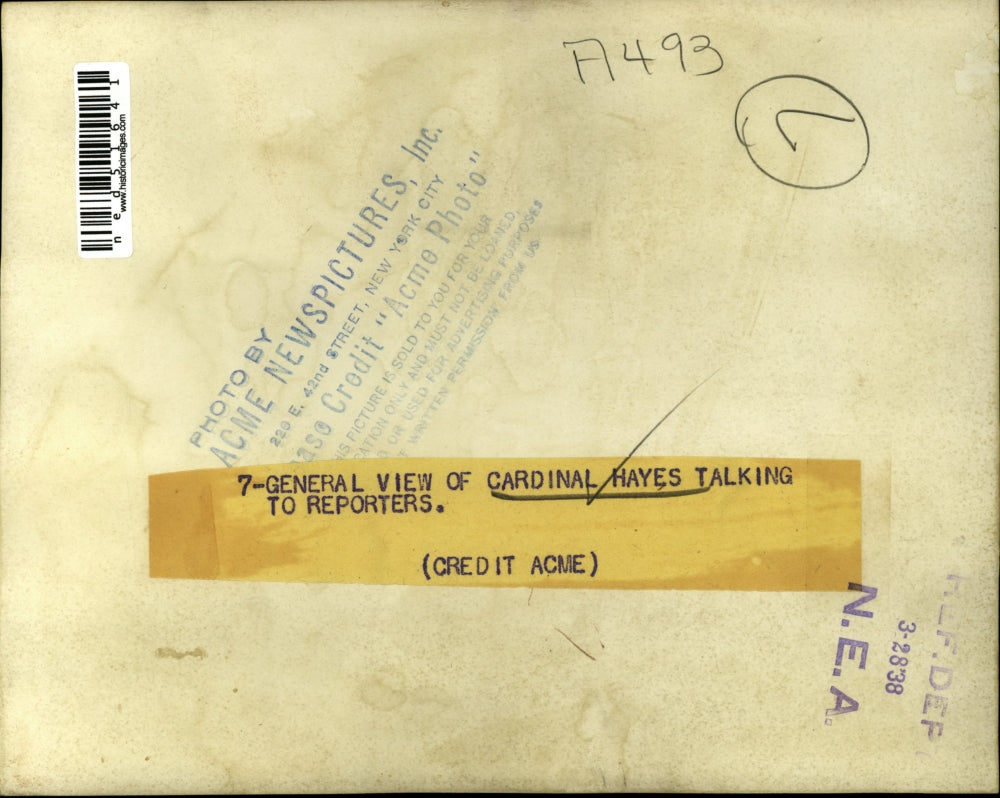 1938 Press Photo Cardinal Hayes being interviewed by reporters