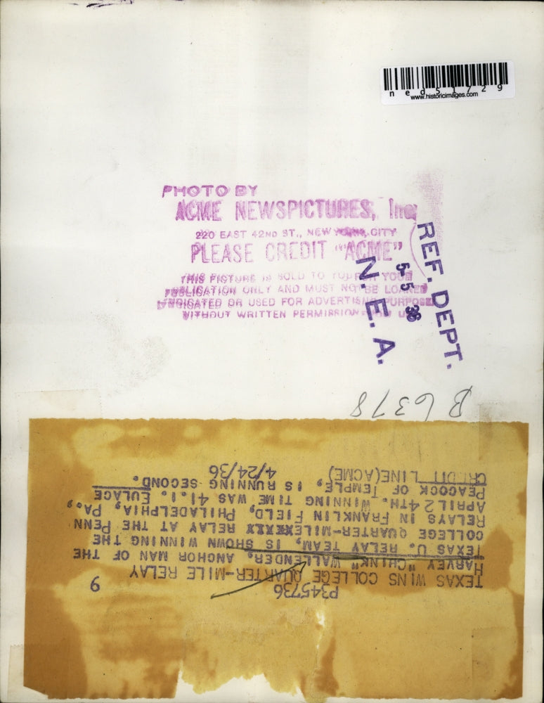 1936 Press Photo Harvey Wallender Texas University Relay Team Anchor Winning