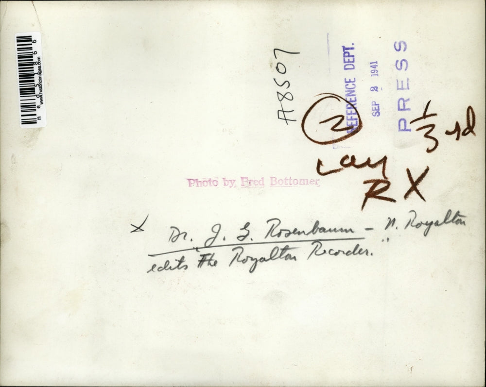 1941 Press Photo Dr. J.G Rosenbaum, edits the royaltar recorder.