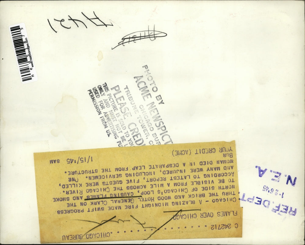 1945 Press Photo The Brick & Wood Hotel General Clark, destroyed by fire