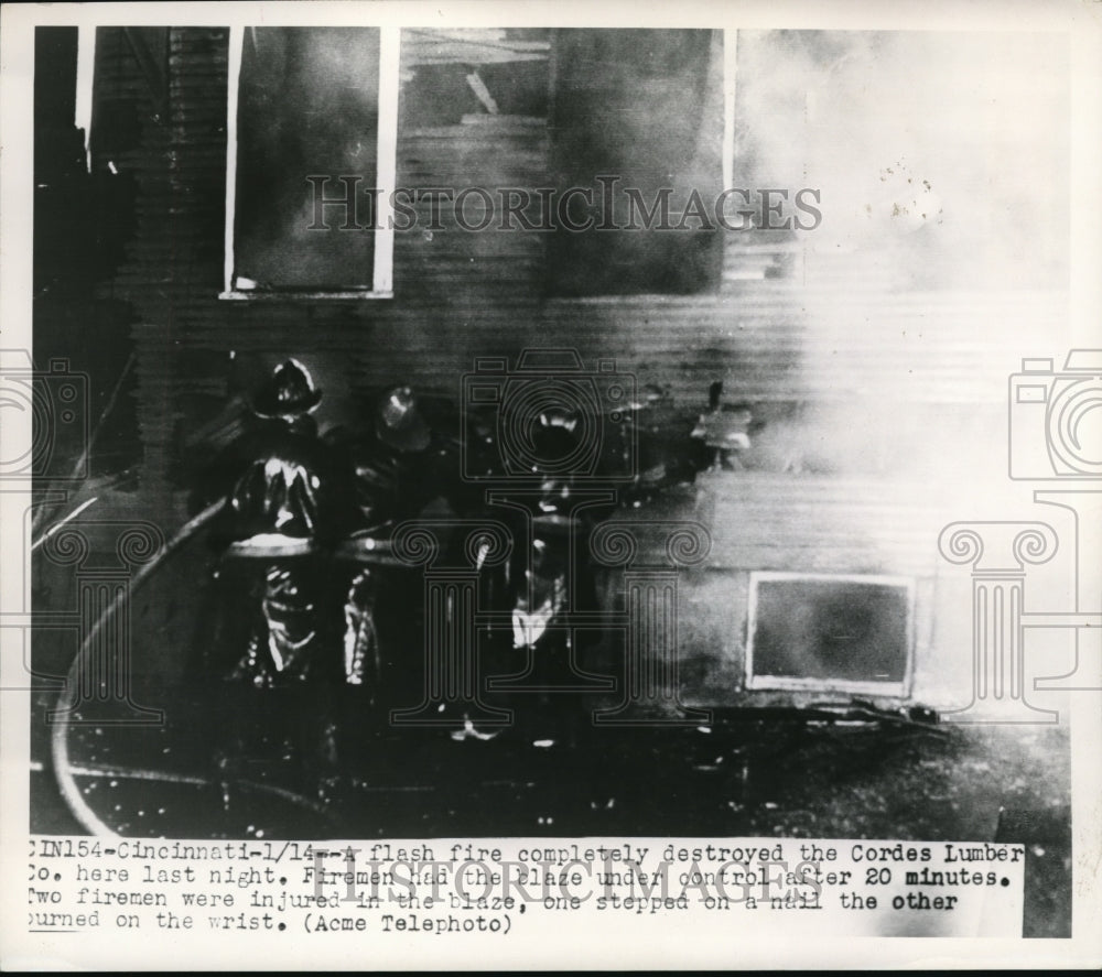 1950 Press Photo Cordes Lumber Co. completely destroyed by a flash fire