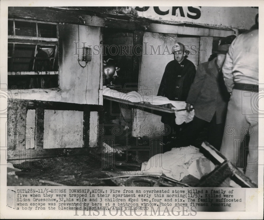 1951 Press Photo Fire from an overheated stove killed a family