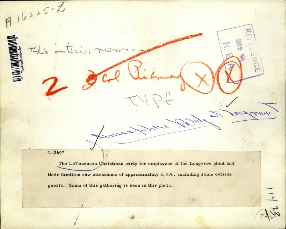 1954 Press Photo The LeTourneau Christmas party at Longview plant