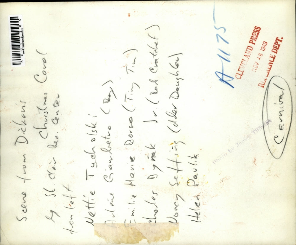 1949 Press Photo Dicken's Christmas Carol. Tycholski, Gambetro, Borso