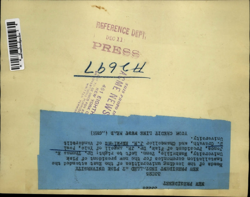 Load image into Gallery viewer, 1951 Press Photo Fisk Univ. Dr Tom Jenes, Dr JR Anfell, PD Cravath
