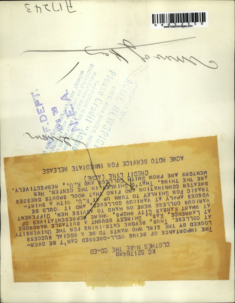 1939 Press Photo Lawrence Kas Univ Shirley & Smith College girls