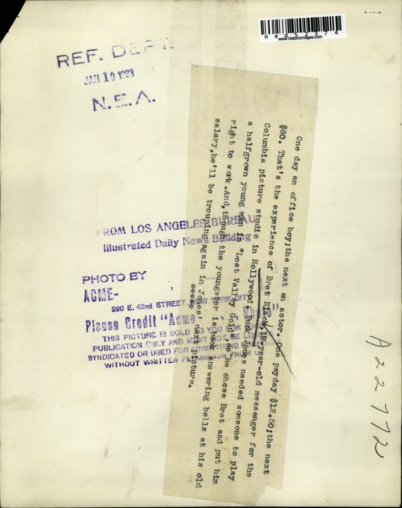 1933 Press Photo Bret Black, Columbia picture studio in Hollywood - ned52374