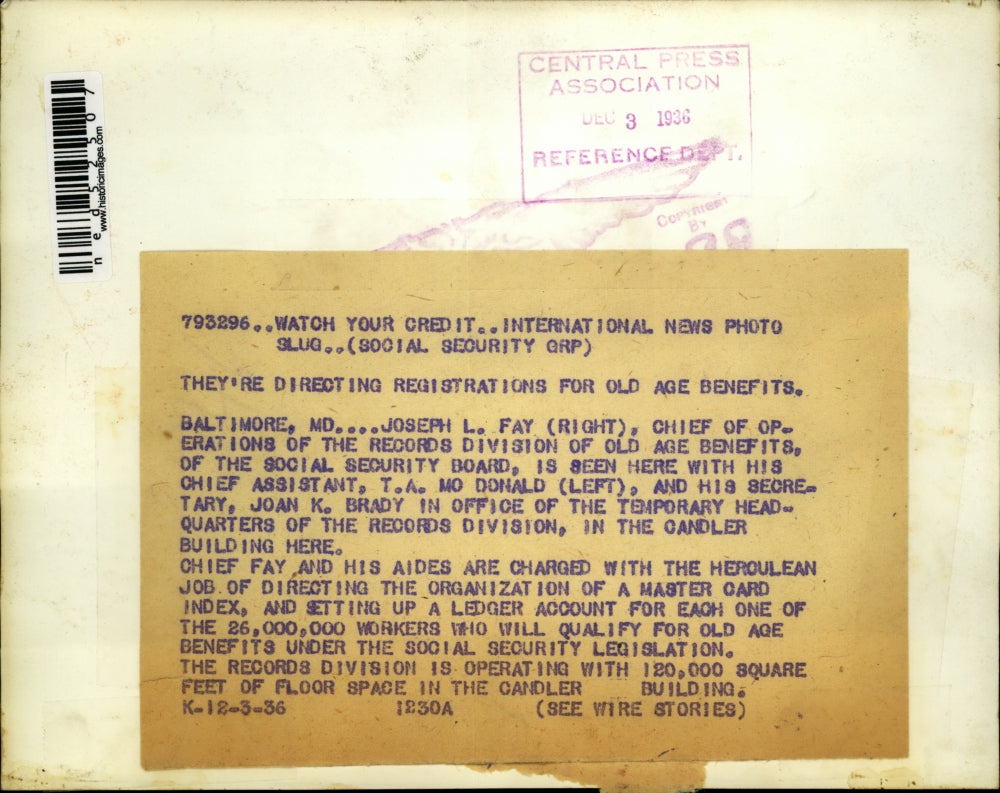 1936 Press Photo The Record Div.of Old age benefits of the social security board