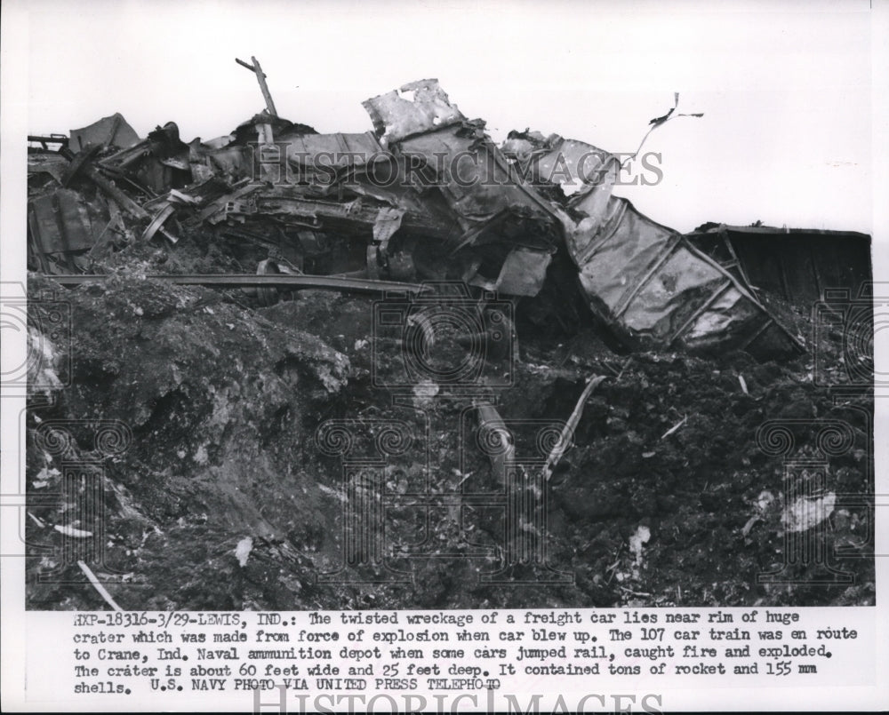 1953 Press Photo Wreckage of a freight car in Indiana