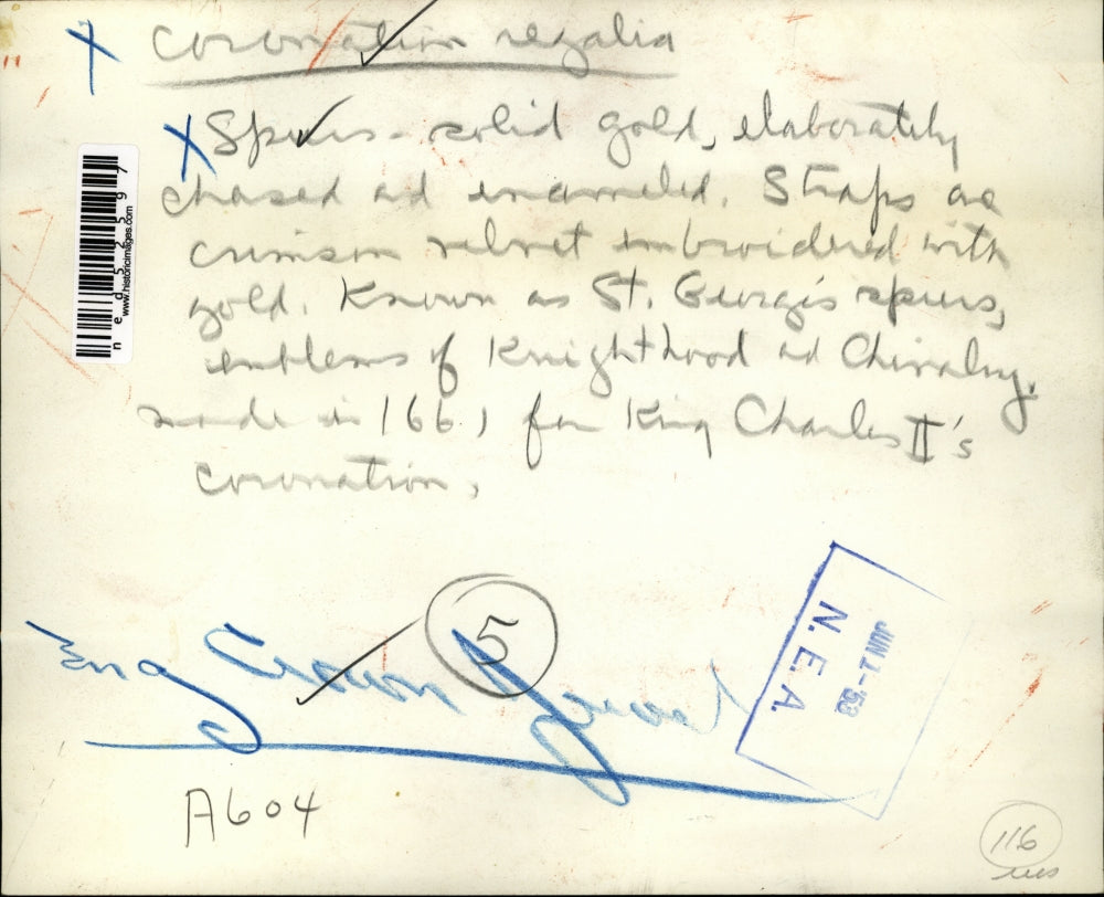 1953 Press Photo Coronation regalia spurs in gold for English coronation