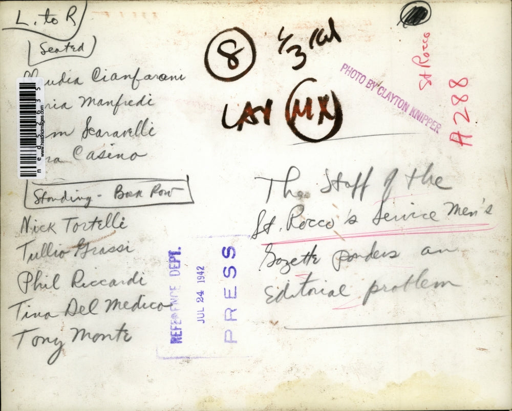 1942 Press Photo St Rocco's Service Mens hall Cianfaram.Manfredi, Scaracelle