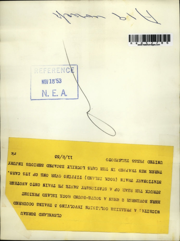 1953 Press Photo Wichita Freakish Collision Trains None Injured In Accident