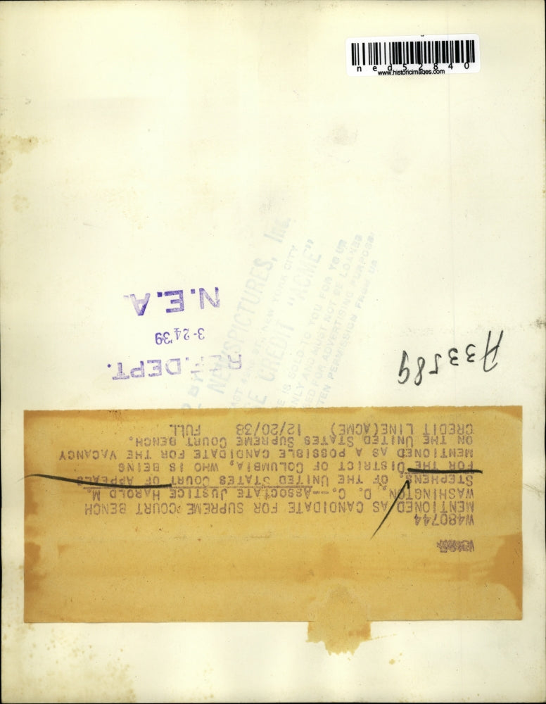 1938 Press Photo Harold M Stephens Associate Justice United States Appeals Court