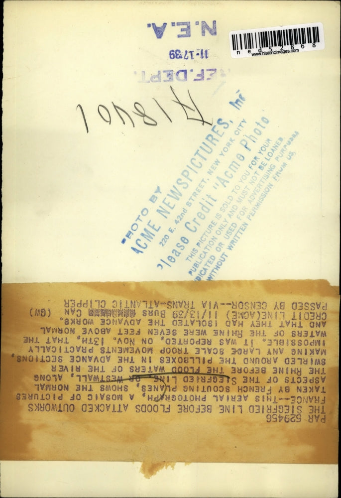 1939 Press Photo Siegfried Line Before Rhine Flood Destroyed Outworks