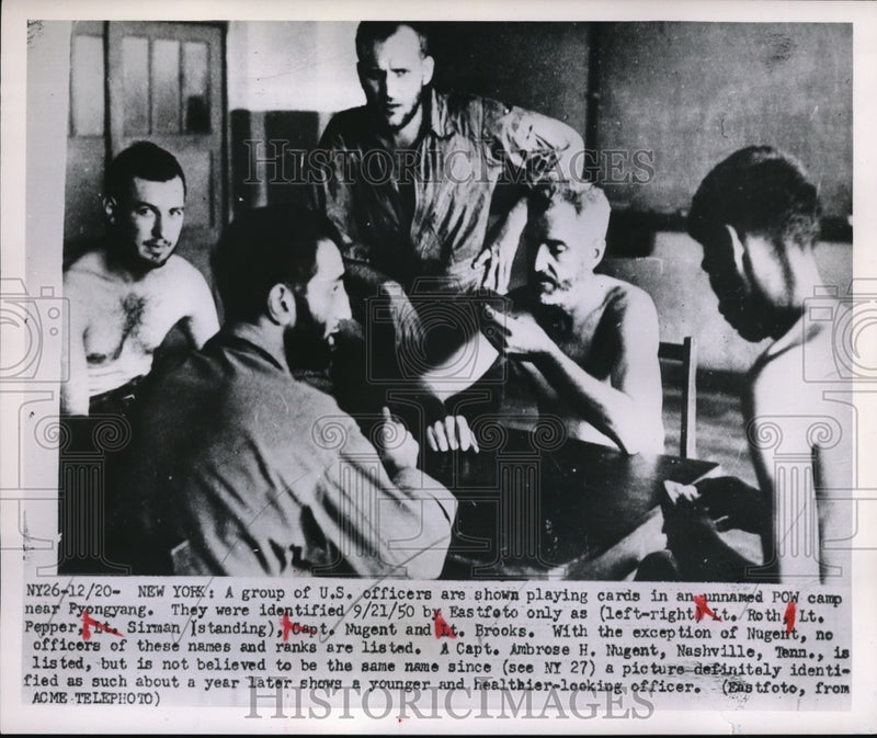 Load image into Gallery viewer, 1920 Press Photo Group of U.S.Officers playing cards in POW Camp near Pyongyang
