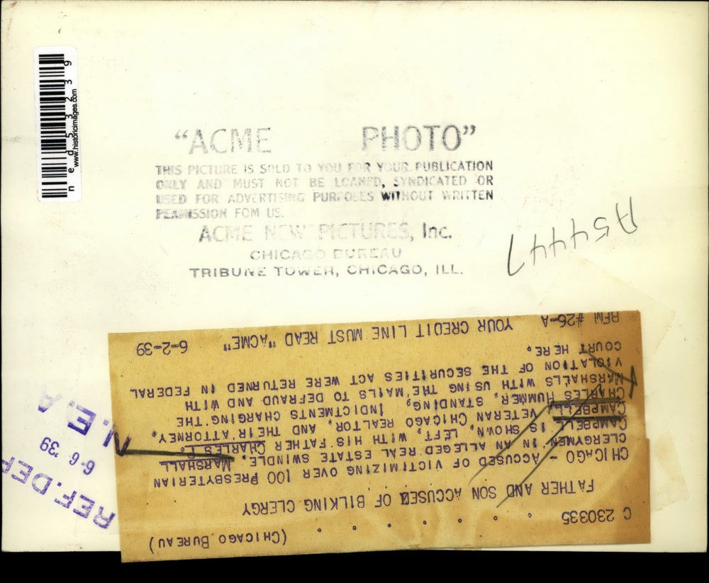 1939 Press Photo Marshall and father Charles P.Campbell accused of killng Clergy