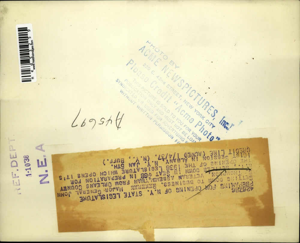 1937 Press Photo Maj Gen John B Thompson veteran assemblyman from Orleans County