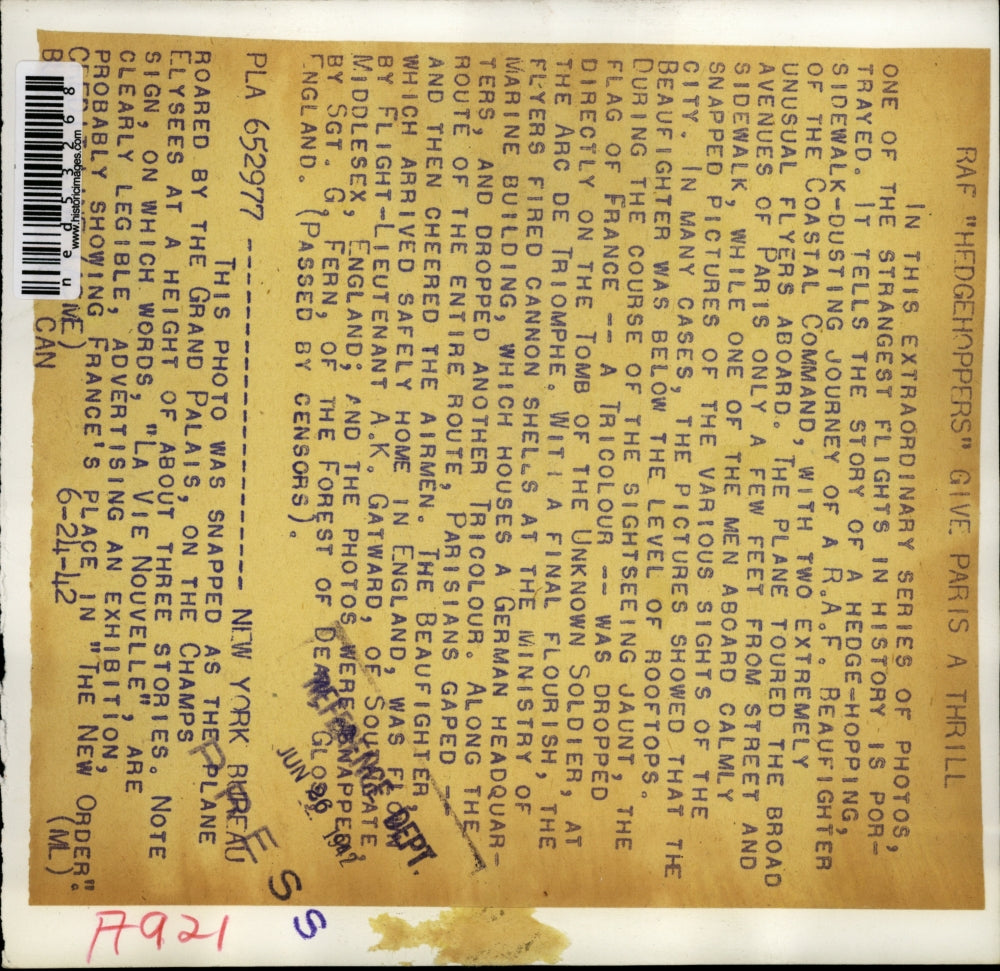 1942 Press Photo Plane roared by Grand Palais on the Chanps Elysees