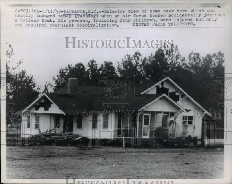 Load image into Gallery viewer, 1958 Press Photo Exterior View of Home which was heavily Damaged
