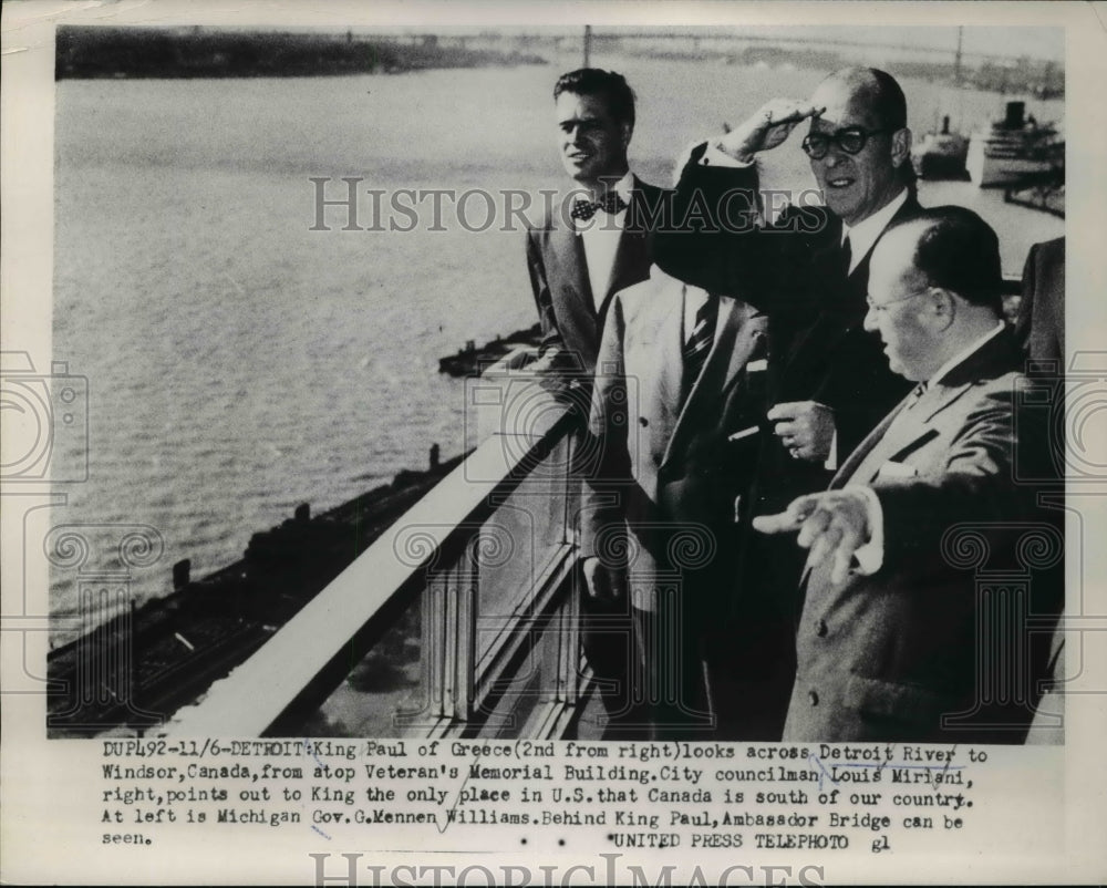 1953 Press Photo King Paul of Greece with City official of Michigan