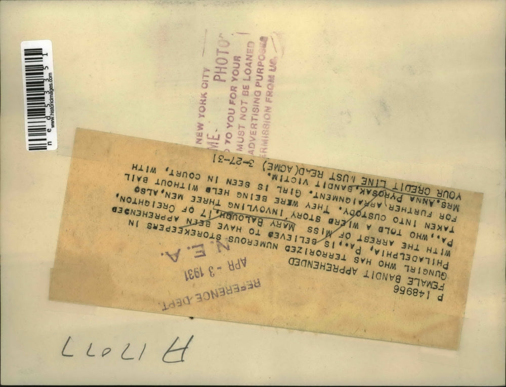 1931 Press Photo Gungirl who has terrprized numerous storekeepers in Philadephia