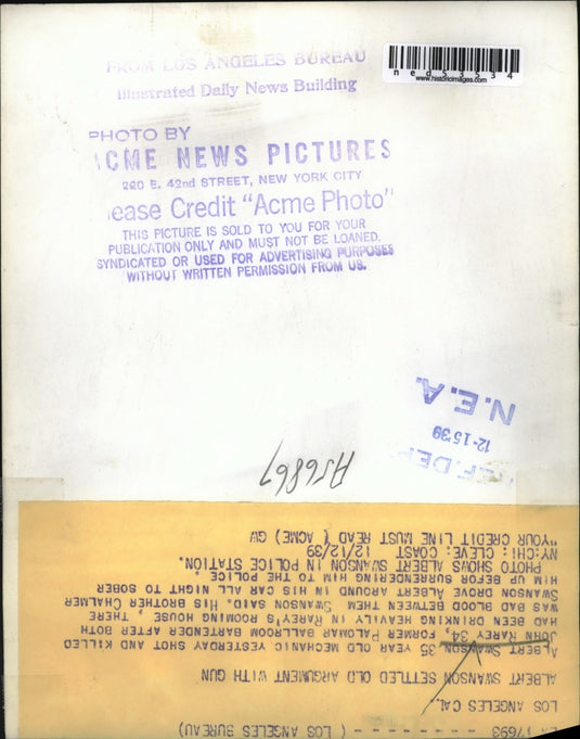 1939 Press Photo Albert Swanson, mechanic, shot and killed John Rarey, former