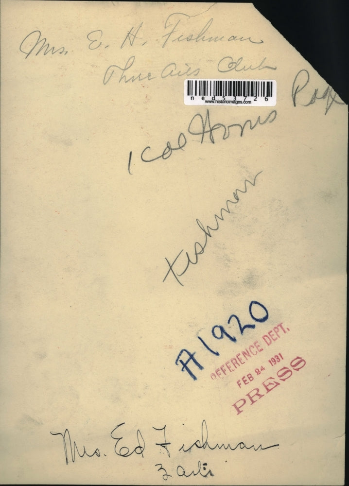 1931 Press Photo Mrs. E.H. Fishman