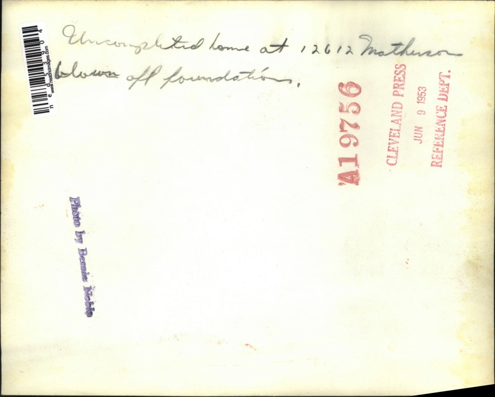 1953 Press Photo Home at 12612 blown off foundation by winds