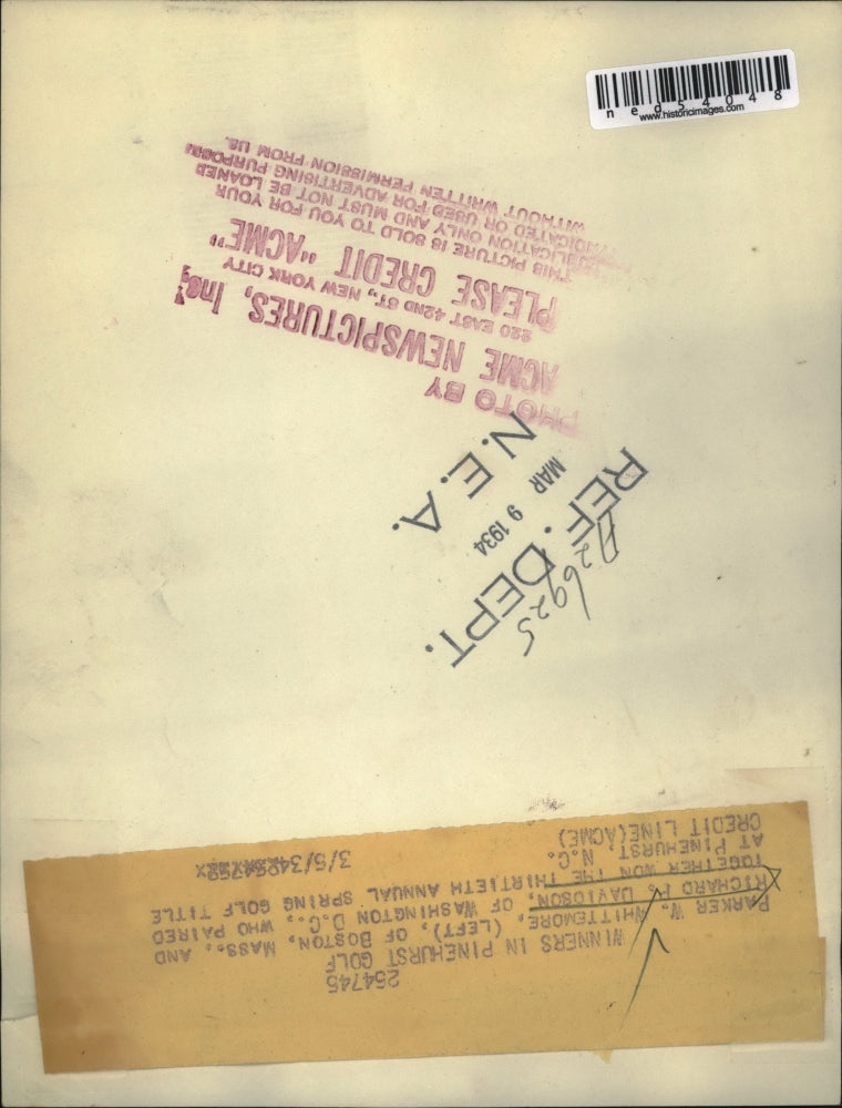 1934 Press Photo Barker W Whittemore and Richard P Davidson who paired together